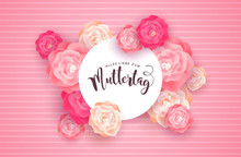 German Mothers Day Card With Pink Rose Flowers