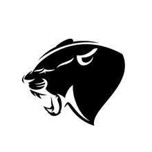 Roaring Panther Profile Head - Black Leopard Side View Vector Design