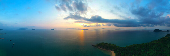 Wall Mural - Aerial view panoramic landscape of Thailand Ocean Andaman Sea at sunset