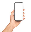 © guteksk7 - Hand holding smartphone with blank screen isolated on white