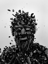 Man Made With Coal Against White Background