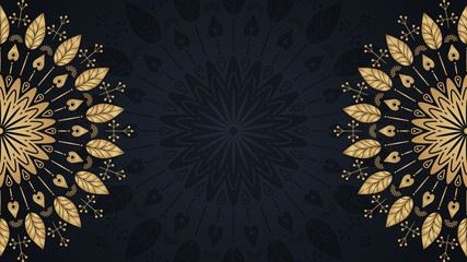 Gold mandala template background with place for text. Vector floral illustration