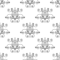 Wall Mural - Forged seamless pattern of black fleur-de-lis on a white background. Openwork metal fence design. Modern style for wallpaper, wrapping, fabric, background, apparel, other print production.