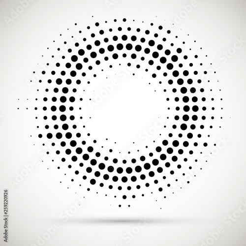 Rounded border icon. Isolated halftone circle dots vector texture.Halftone do...