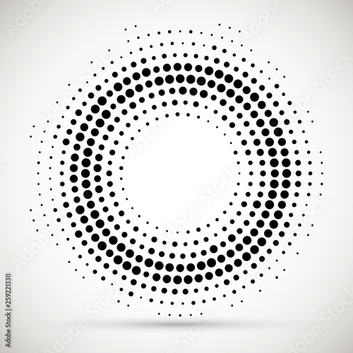 Halftone dotted background circularly distributed. Halftone effect vector pat...