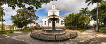 Panoramic View Of The St Denis Cathedral Located Next The Cathedral Fountain., Reunion Island.