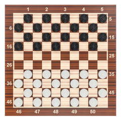 Poster - Checkers game board and pieces, top view. 3D rendering