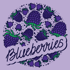 Wall Mural - Blackberry vector circle pattern with lettering. Funny doodle healthy food on a light background.