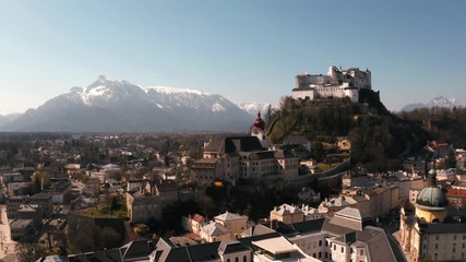 Wall Mural - Beautiful aerial view of Salzburg skyline with Festung Hohensalzburg in Salzburg, Salzburger Land, Austria