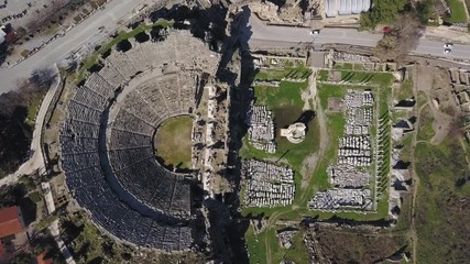 Wall Mural - Aerial footage of the Antique Theater. Side, Turkey