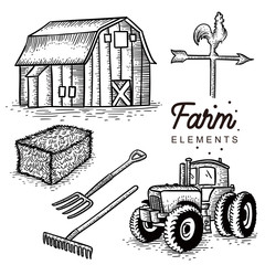 Farm elements hand drawn