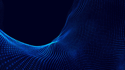Poster - wave 3d. wave of particles. abstract blue geometric background. big data visualization. data technol