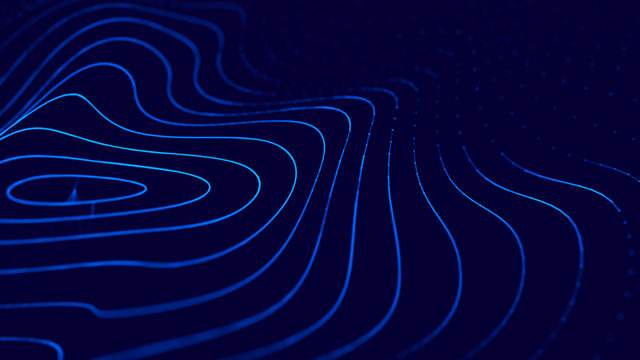 Wave 3d. Wave of particles. 3D glowing abstract digital particles background. Data technology illustration. Big data visualization. 3d rendering.