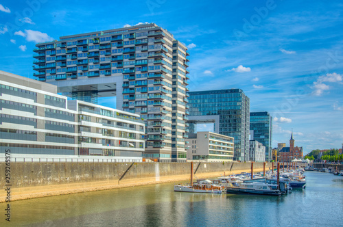 Fotomural Kranhaus building complex on riverside of Rhein in Cologne, Germany