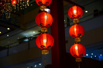 Chinese red lanterns in a modern Shopping Mall to celebrate the upcoming Chinese new year in Kuala Lumpur. 