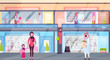 © mast3r - arabic visitors walking modern shopping mall with clothes boutiques and coffee shops supermarket retail store interior arab people in traditional clothes horizontal full length flat