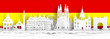 Spain flag and famous landmarks in paper cut style vector illustration. 