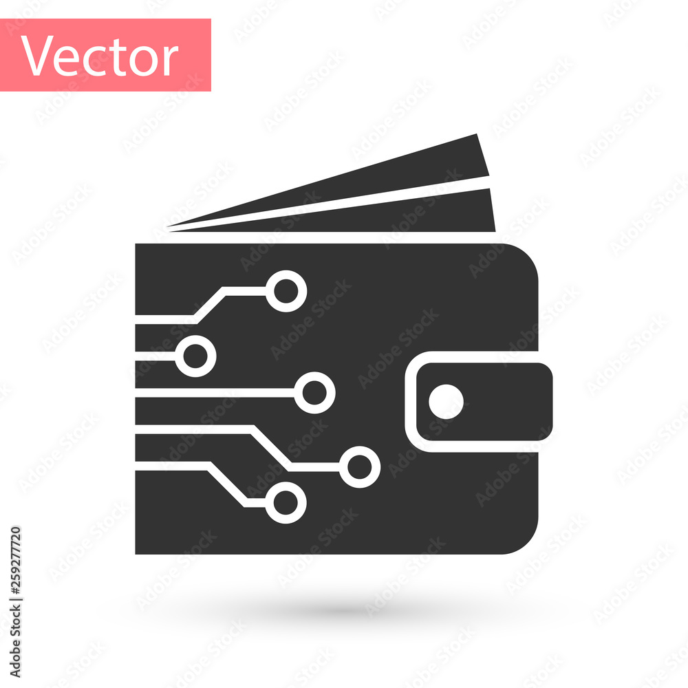 Grey Cryptocurrency wallet icon isolated on white background. Wallet and  bitcoin sign. Mining concept. Money, payment, cash, pay icon. Vector  Illustration Stock Vector | Adobe Stock