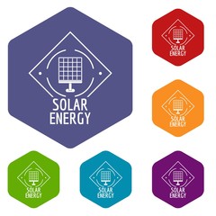 Poster - Solar energy icons vector colorful hexahedron set collection isolated on white 