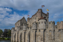 The Gravensteen, Or Castle Of The Counts, In Ghent, Belgium. A Fortress That Has Served, During The Centuries, As Castle, Court, Prison, Mint And Cotton Factory.