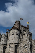 The Gravensteen, Or Castle Of The Counts, In Ghent, Belgium. A Fortress That Has Served, During The Centuries, As Castle, Court, Prison, Mint And Cotton Factory.
