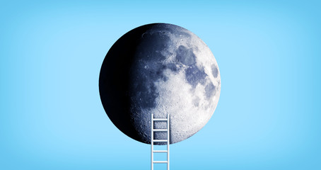conceptual image with ladder leading to moon - some elements of this image furnished by nasa