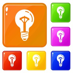 Poster - On switch bulb light icons set collection vector 6 color isolated on white background