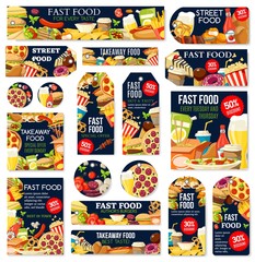 Canvas Print - Fast food junk meal and drink labels and tags