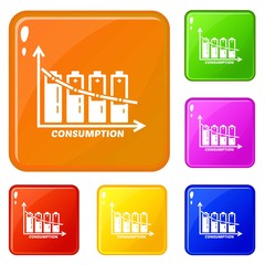 Wall Mural - Energy battery consumption icons set collection vector 6 color isolated on white background