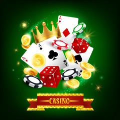 Wall Mural - Casino gambling game with cards, dices and chips