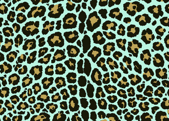 Wall Mural - Teal color Leopard pattern design. Seamless Leopard print pattern design, vector illustration background. Fur animal skin design illustration for web, fashion, textile, print, and surface design