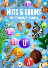 Wall Mural - Nuts, grains and cereals with vitamins, minerals