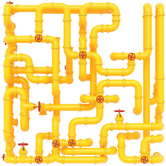 Wall Mural - yellow gas pipes on a white background