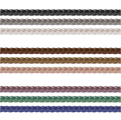 Haberdashery accessories. Decorative braided element of three strand cord different colors.