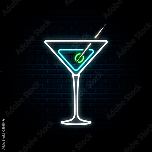 Fotomural Neon martini glass with olive