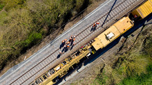 Aerial View Of Workers On A Railway Construction Site, France