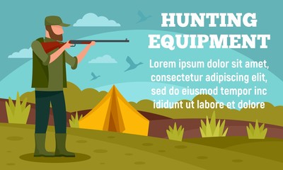 Poster - Camp hunter equipment concept banner. Flat illustration of camp hunter equipment vector concept banner for web design