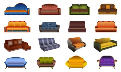Poster - Sofa icons set. Cartoon set of sofa vector icons for web design