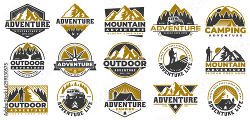 Cuadros en Lienzo Set of Adventure and outdoor vintage logo template, badge or emblem style