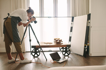 Wall Mural - Professional food blogger in action