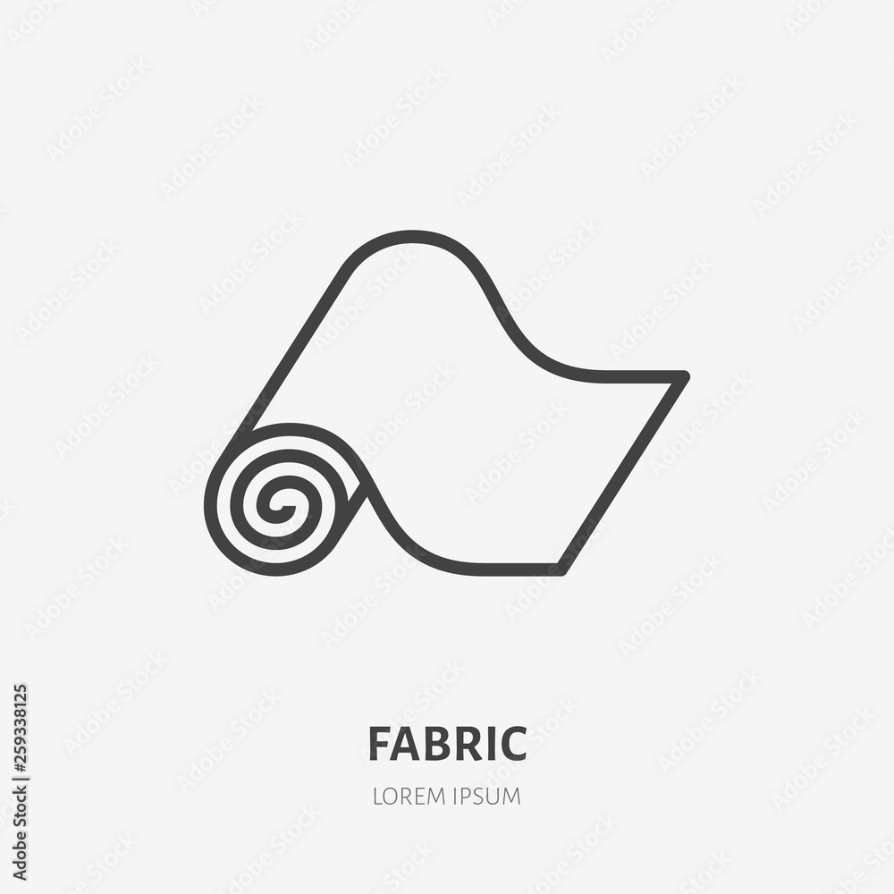 Carpet flat line icon. Vector thin sign of fitness mat, fabric roll logo. House textile decoration illustration - obrazy, fototapety, plakaty 
