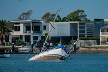 A Yacht In Mooloolaba Suffered During A Storm And Partially Sunk