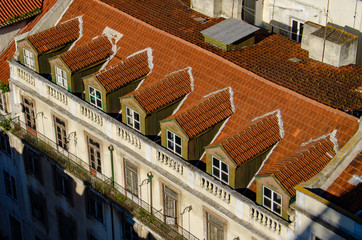 A row of dormer windows in Lisbon, Portugal