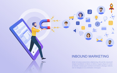 Wall Mural - Modern flat design concept of marketing for banner and website templates Inbound marketing, customer attraction, , analysis including marketing promotion, vector illustration.