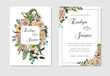 Stylish coral watercolor and flowers vector design cards. Flowers, eustoma cream, brunia, green fern, eucalyptus, branches. Decorative vertical rectangle. Trendy 2019 color collection