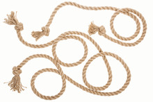 Brown Jute Ropes With Curls And Knots Isolated On White