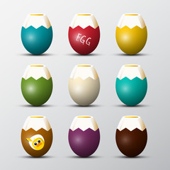 Poster - Colorful Vector Boiled Eggs Set with Chicken