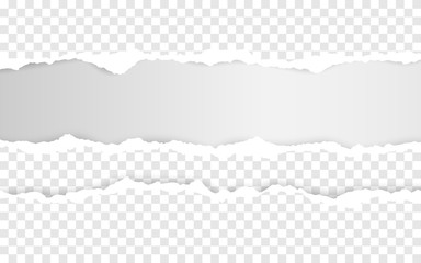 Poster - Horizontal torn paper edge. Ripped squared horizontal white paper strips. Vector illustration