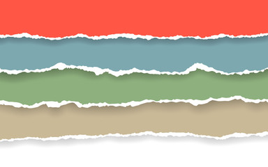 Poster - Horizontal torn paper edge. Ripped squared horizontal paper strips. Vector illustration