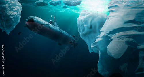 Fotomural Submarine dives under the ice